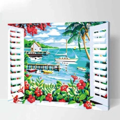 Malen Nach Zahlen Meerblick Durch Offenes Fenster