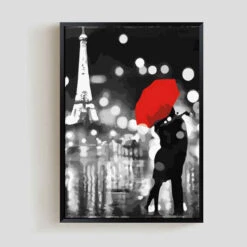 Malen Nach Zahlen Paris Paar Roter Regenschirm