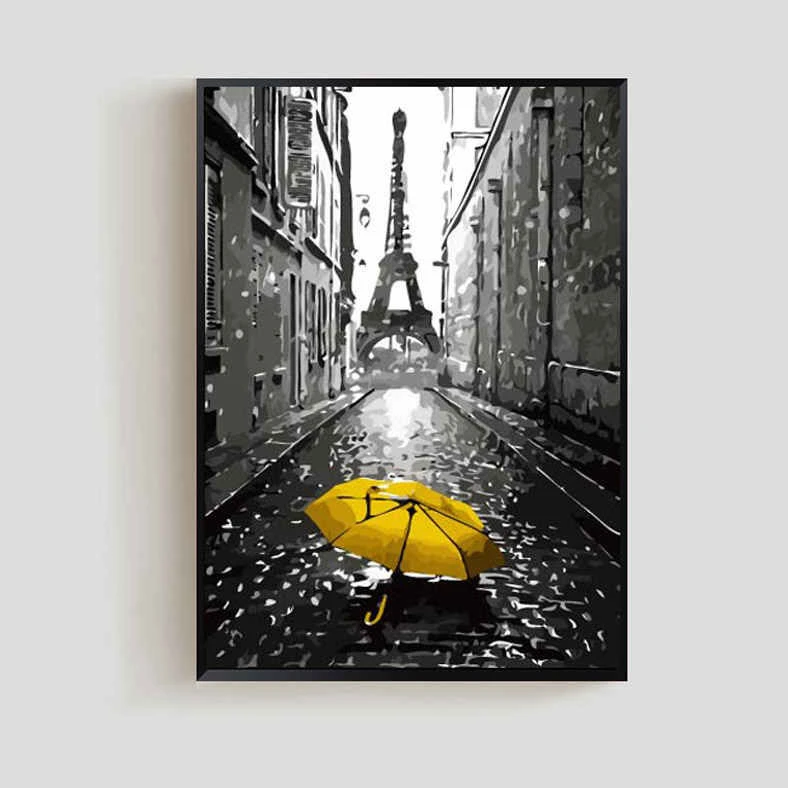 Malen Nach Zahlen Paris Gelber Regenschirm 1 Malen Nach Zahlen Paris Gelber Regenschirm